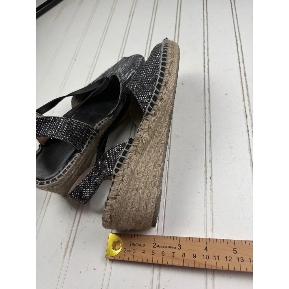 Andre Assous Dainty Black Shimmer Espadrille Wedge Sandals Women's Size 8